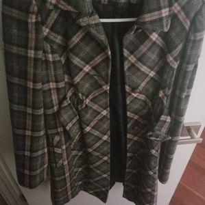 Grey Plaid Peacoat